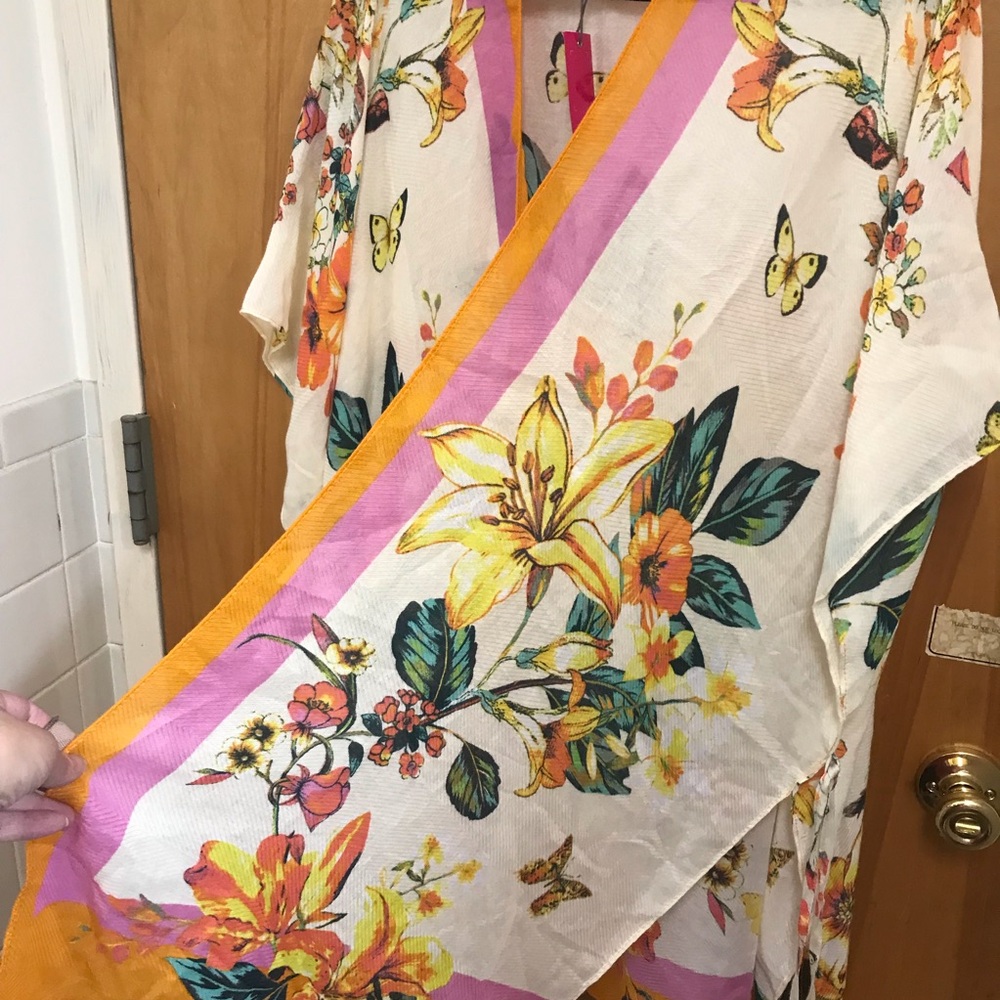 Vince Camuto Kimono Top Floral Open Front Batwing Sleeve Tie Cover Up‎ Boho - Picture 6 of 14